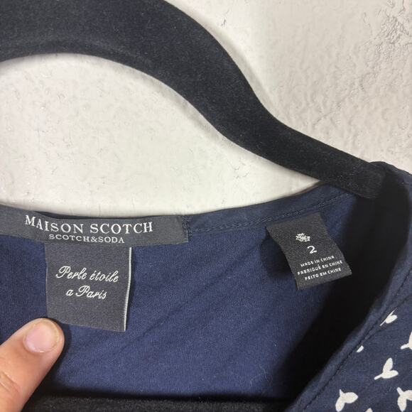Scotch & Soda Maison Scotch 2/Medium Crew Neck Top Navy Cotton Long Sleeves - Picture 6 of 7